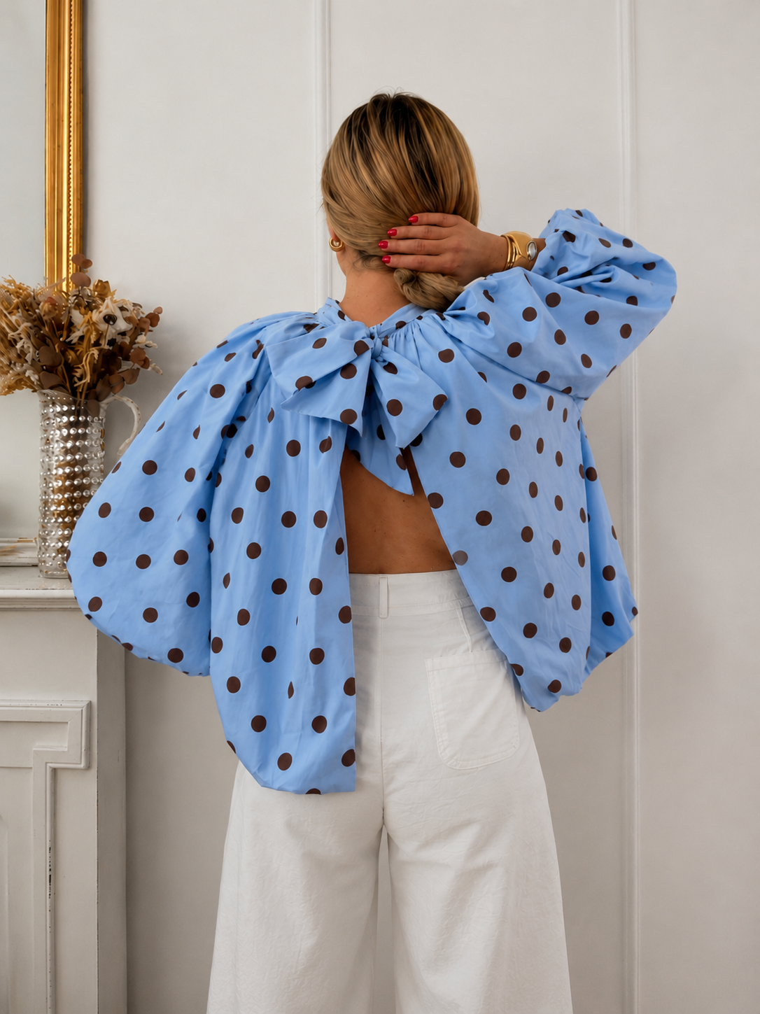 Blouse à pois - Bleu ciel