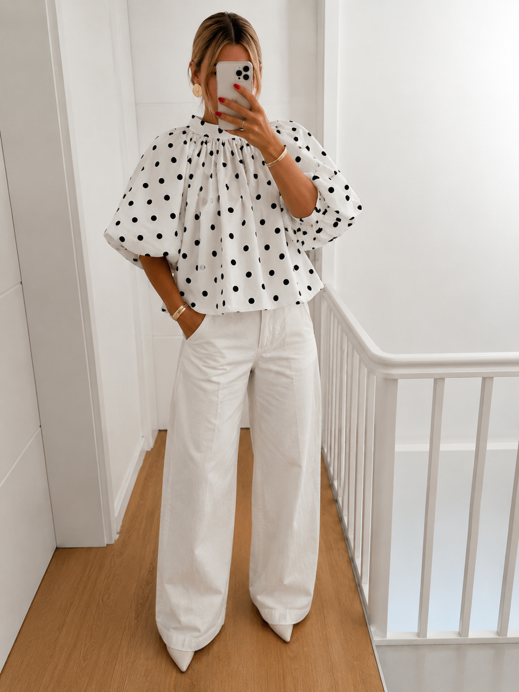Blouse à pois - Blanc