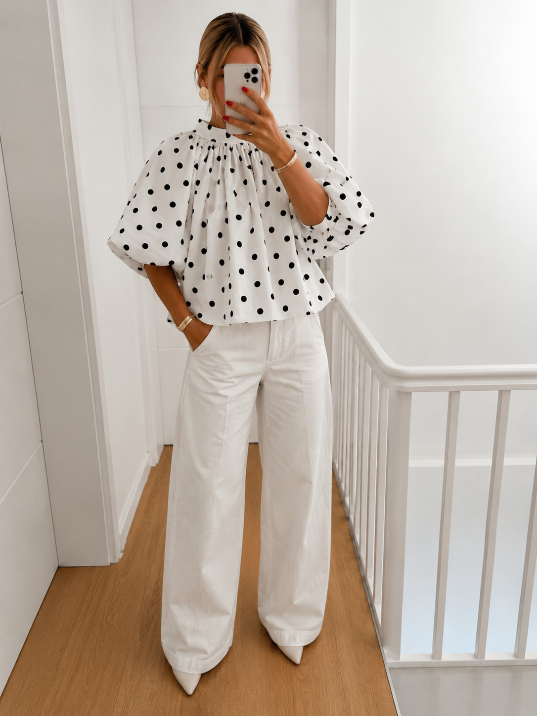 Blouse à pois - Blanc