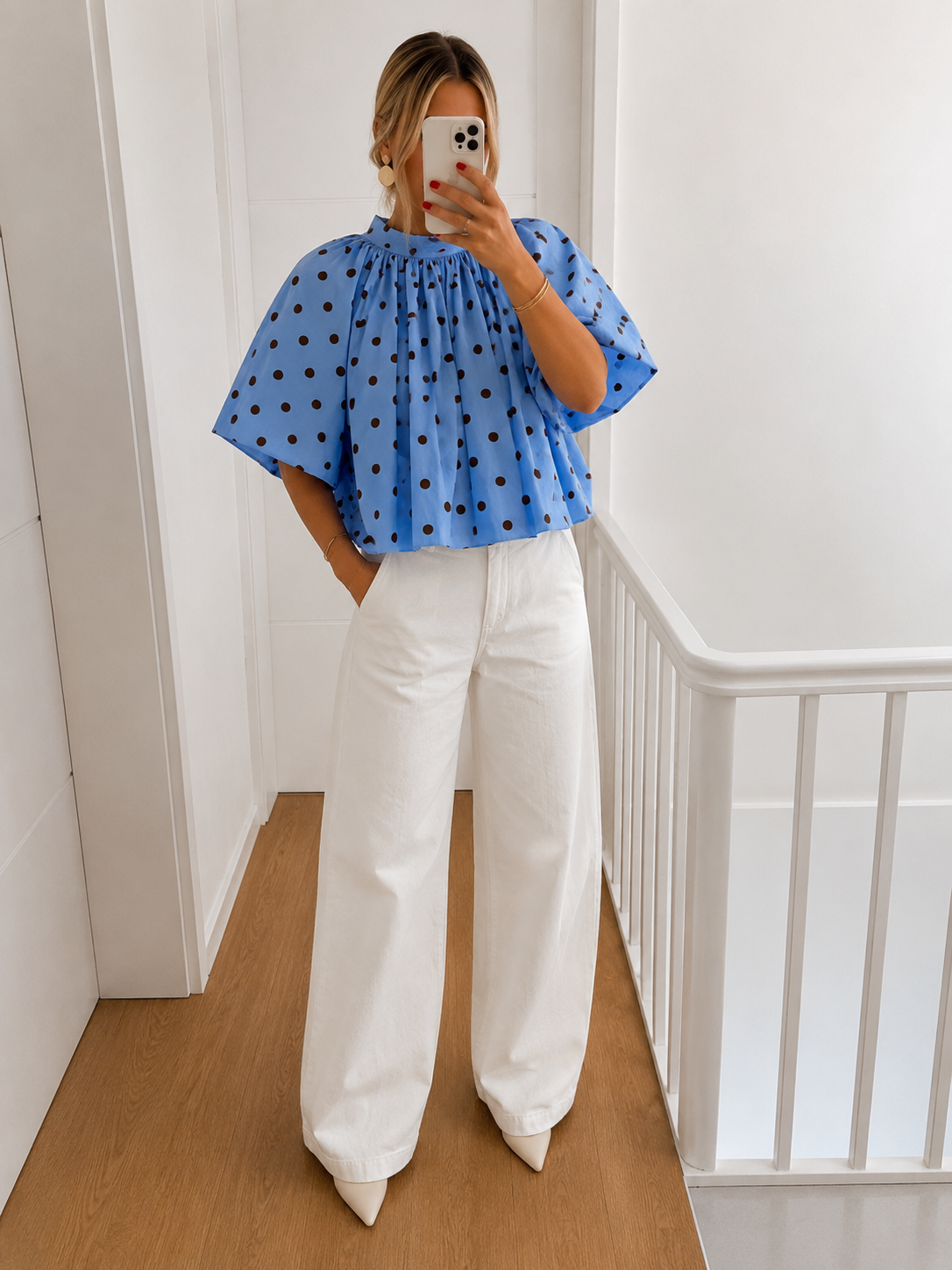 Blouse à pois - Bleu ciel