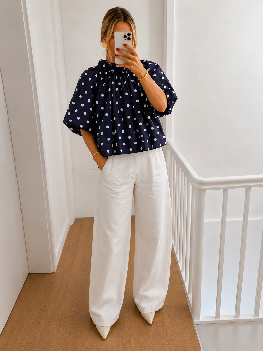 Blouse à pois - Marine