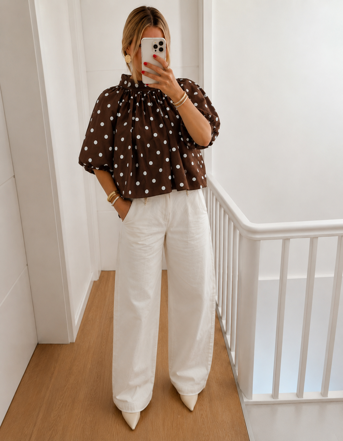 Blouse à pois - Marron